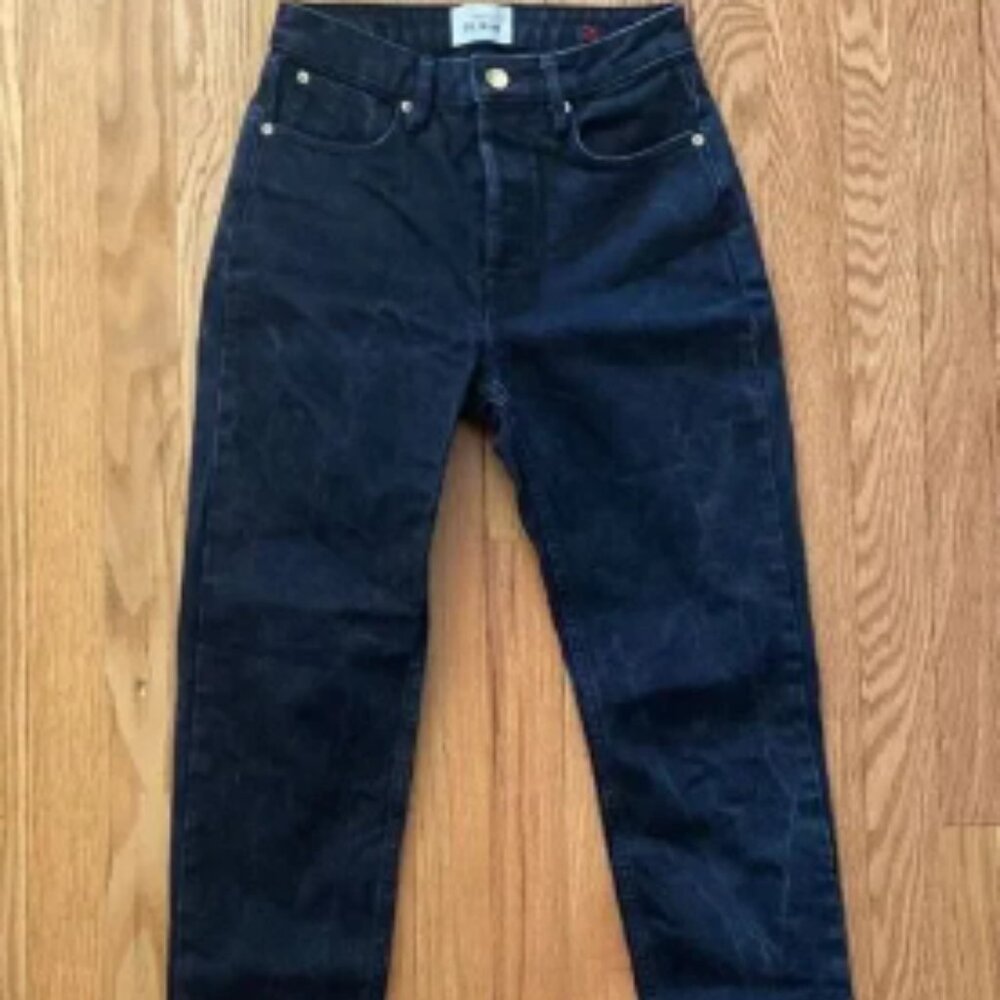 Sezane sz 25 black denim jean grear pre owned condition tapered ankle 27” inseam